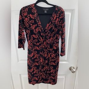 Tahari quarter sleeve red and black v-neck dress